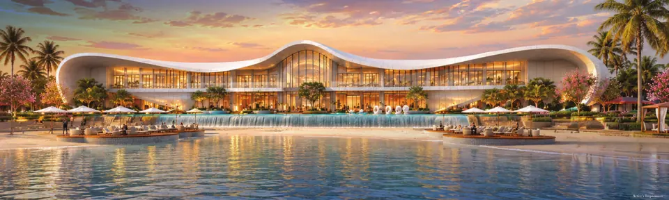 Artist’s impression of the Nagpur Marina clubhouse and lagoon at sunset