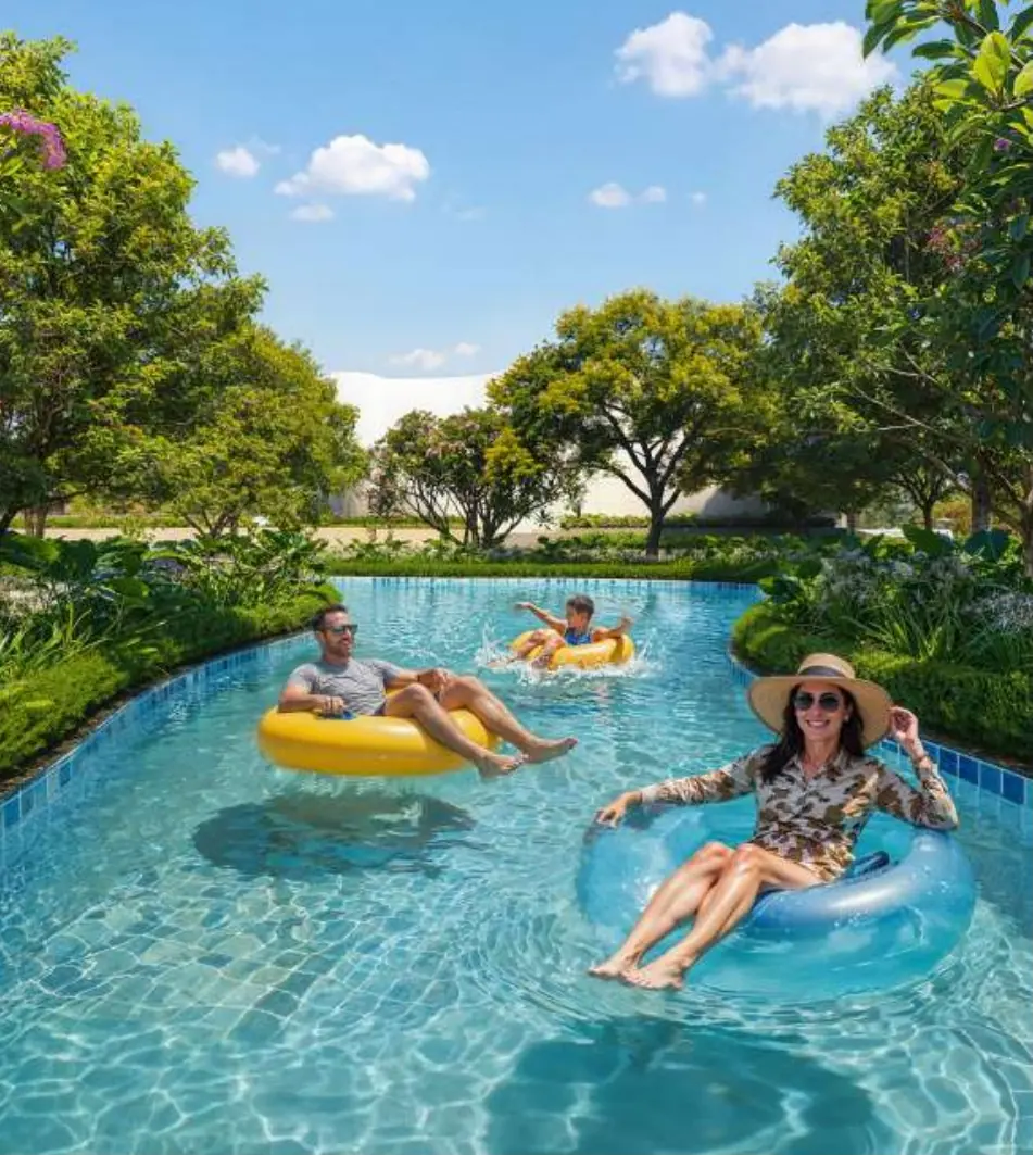 Residents floating on the lazy river