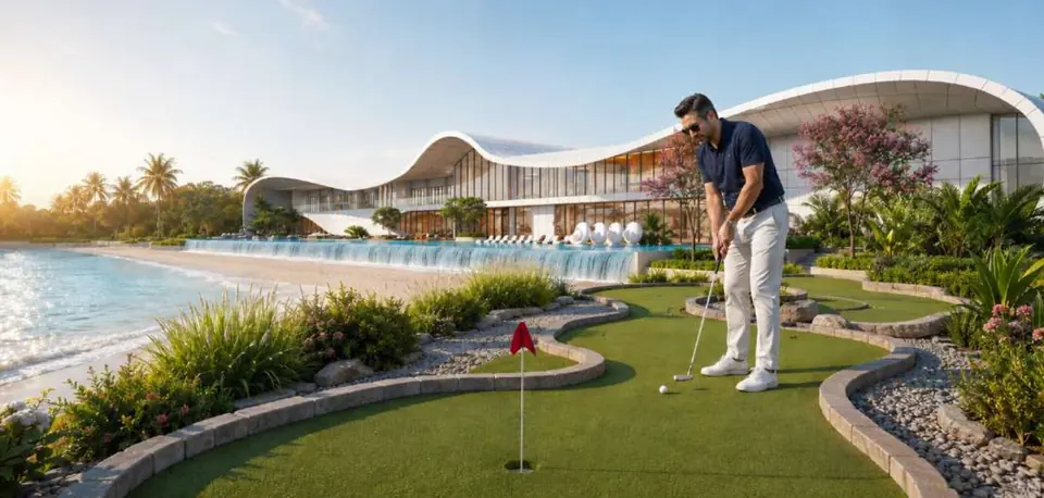 Mini golf beside the clubhouse and waterfront